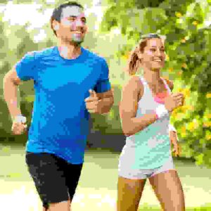 Young couple running